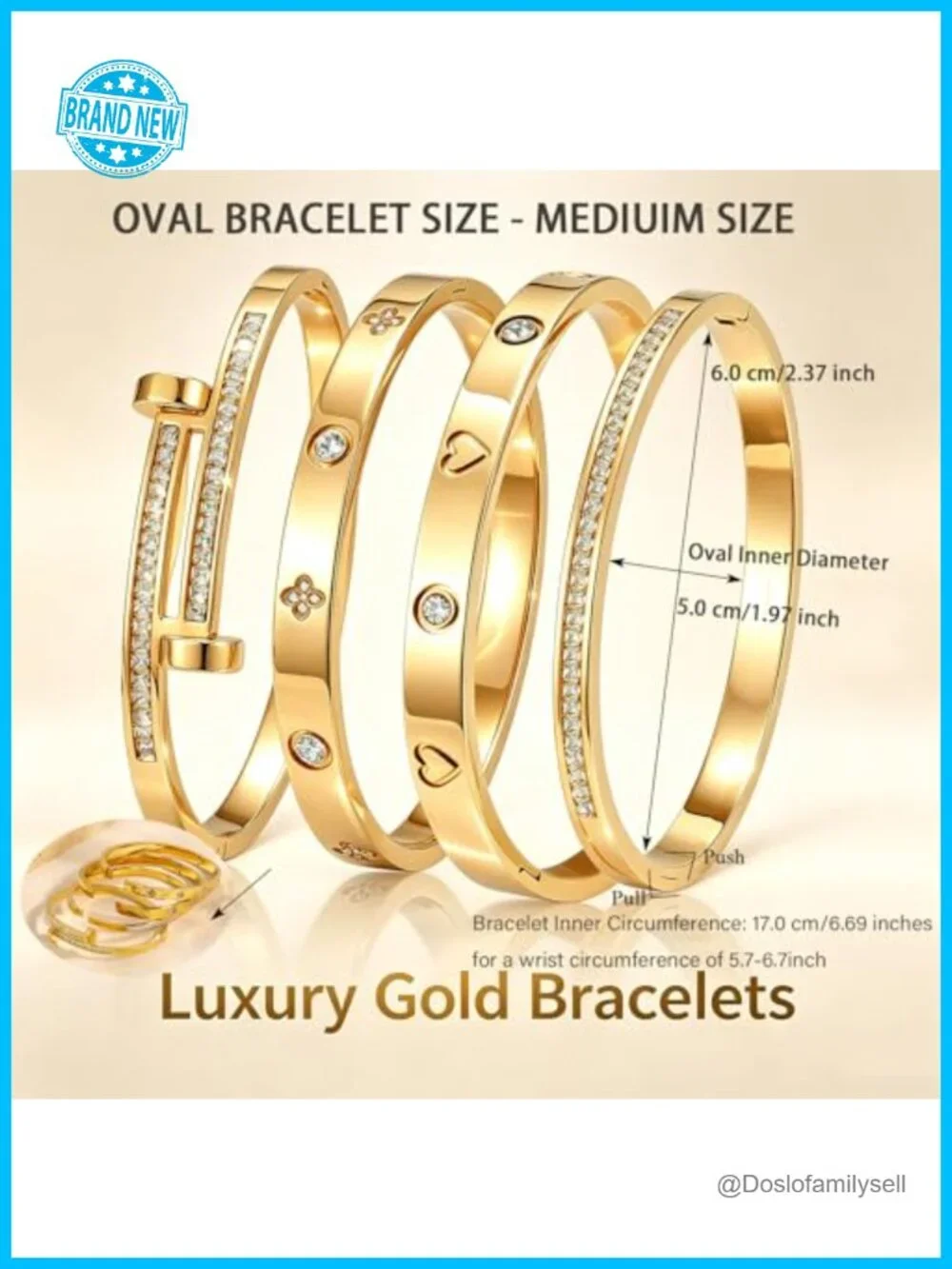 Gold Plated Stainless Steel Stackable Bangle Bracelets Set of 4 Non-Tarnish